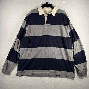 VTG Y2K Haggar Mens XXL Rugby Shirt Long Sleeve Navy Grey Stripe Colorblock